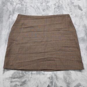 Vintage Cruise Skirt Womens 12 Tan Black Check Plaid‎ Mini Back Zip Slit Pocket